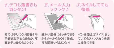 デコも落書きもカンタン/メール入力ラクラク/ネイルしてても快適
