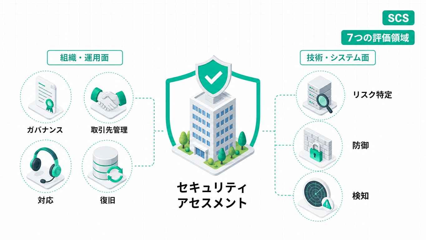 セキュリティアセスメントにおける7つの評価領域のイメージ図