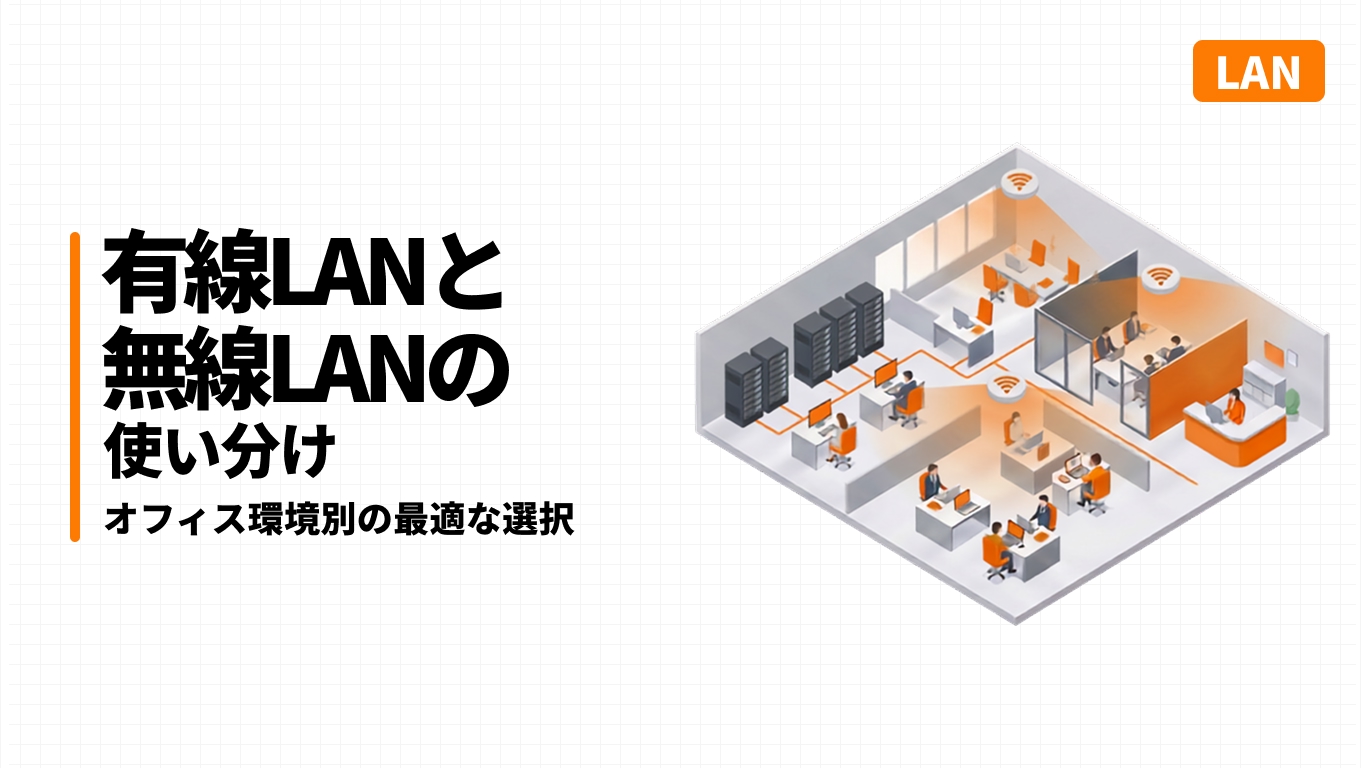 オフィスを用途別に有線LANと無線LANで塗り分けた使い分けのイメージ図