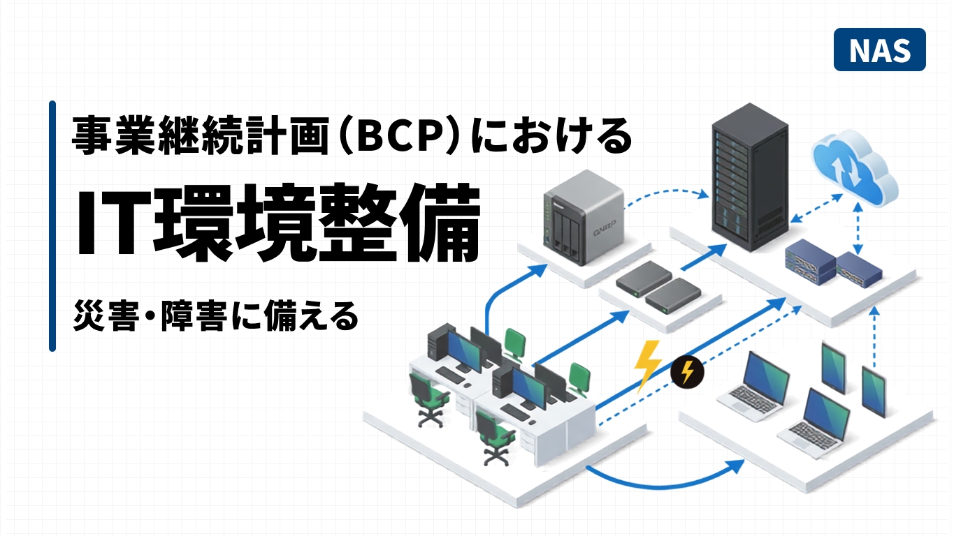 災害や障害が起きてもIT環境の備えによって事業が継続する様子を示すBCPのイメージ図