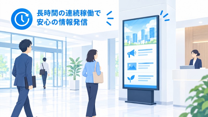 業務用デジタルサイネージディスプレイが稼働している様子