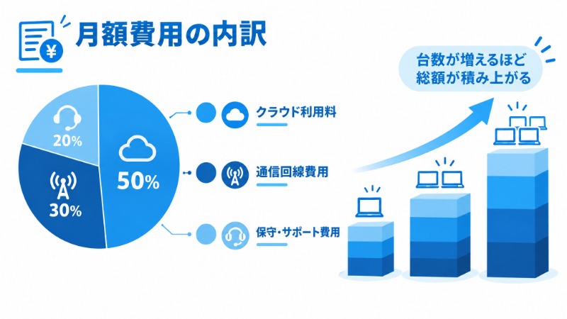 デジタルサイネージの月額費用の内訳を示す円グラフ