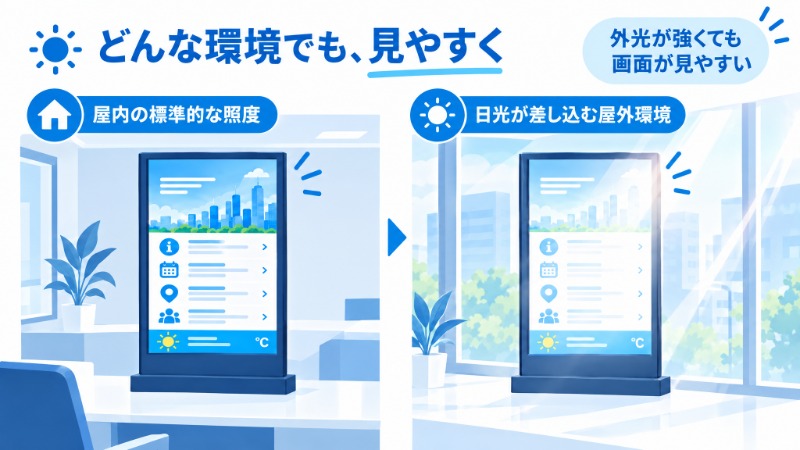 家庭用ディスプレイと業務用ディスプレイの想定稼働時間の違いを示す比較図