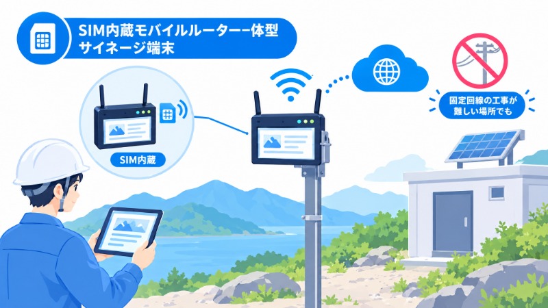 モバイル回線を使ったクラウド直結型デジタルサイネージの設置例