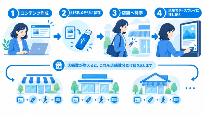 拠点数と更新頻度からスタンドアロン型とクラウド型の向き不向きを示すマトリクス図