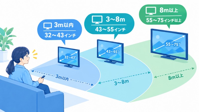 視認距離に応じたディスプレイサイズの目安を示す図