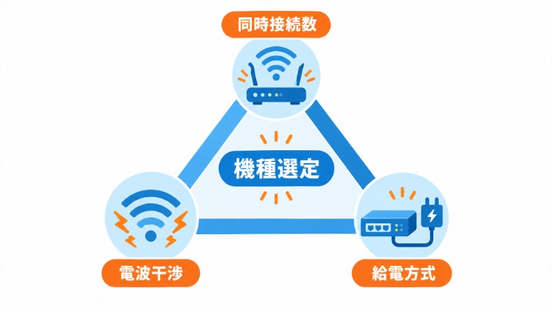 無線アクセスポイント選定の3つの軸を示すフレームワーク図