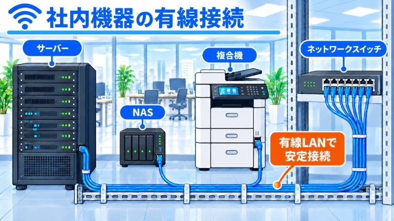 端末の種類ごとに有線LANと無線LANの推奨接続方式を色分けした図