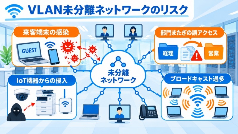 来客用端末と社員端末が同じ会議室でWi-Fiに接続している様子