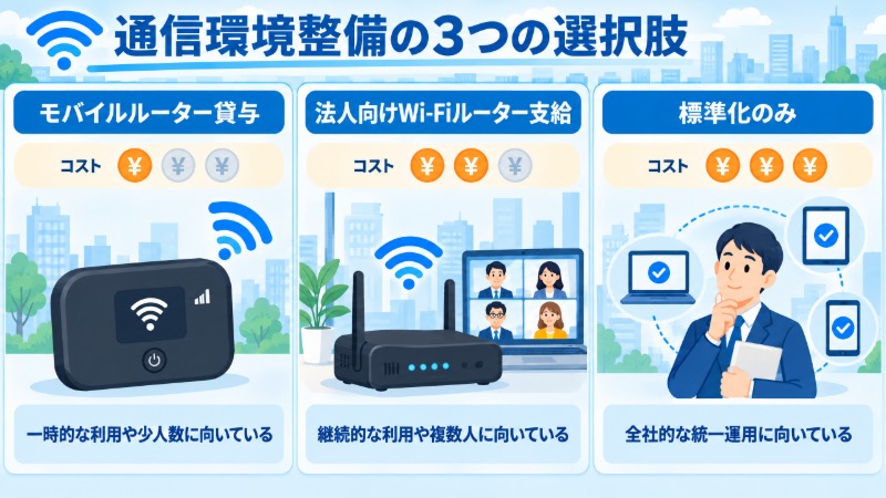 3つの通信環境整備の選択肢を比較する図