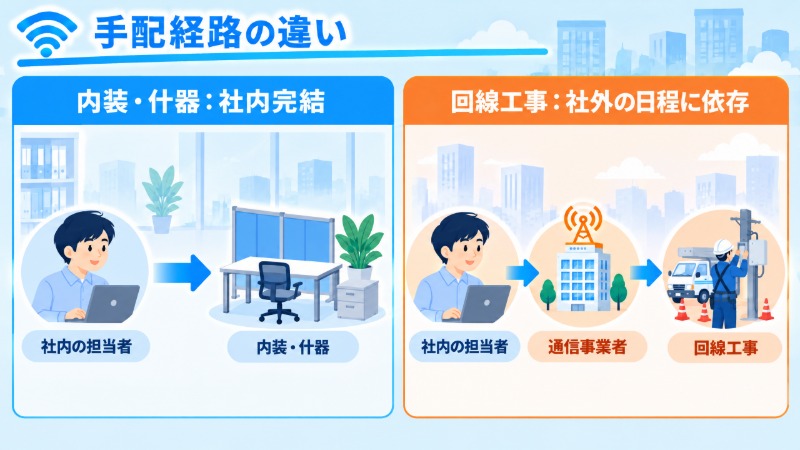 オフィス移転のネットワーク構築を逆算したスケジュール図