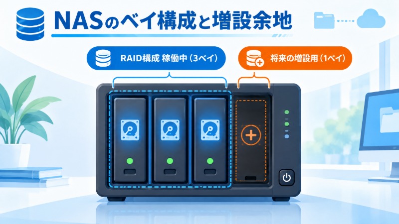 3年後の使用量から逆算したNAS容量の見積もりを示すグラフ