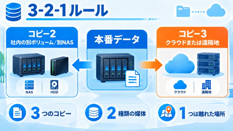 ランサムウェアの被害が同一ネットワーク上の保存先へ広がる様子を示す図
