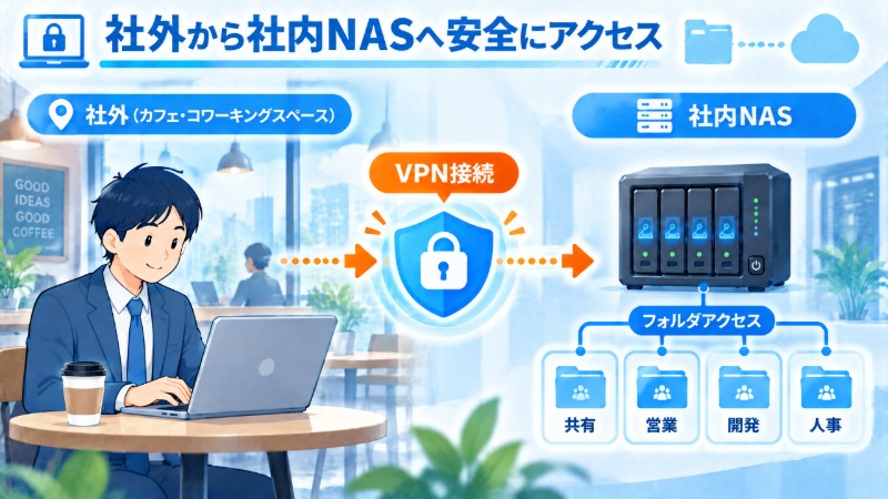 社外からVPN接続で社内NASにアクセスする様子