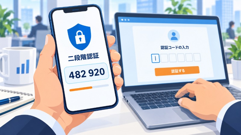二段階認証コードを入力するビジネスパーソンの手元
