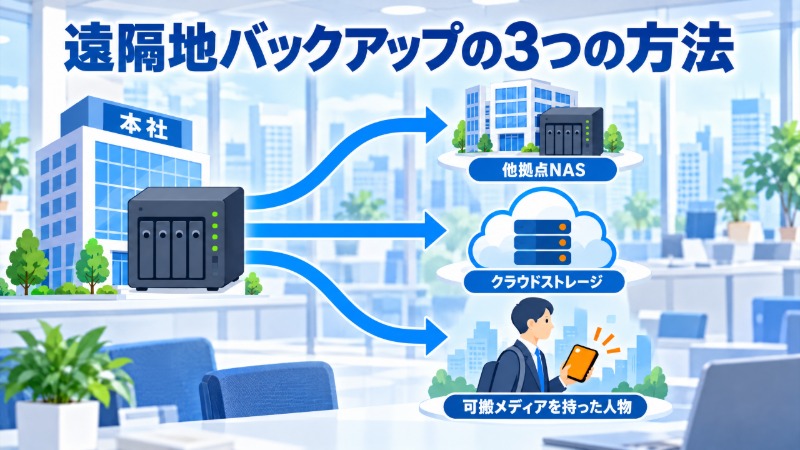 同一拠点内に原本とバックアップを置くと災害時に両方失われることを示す図