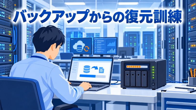 バックアップからの復元訓練を行うIT担当者の様子