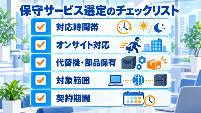 保守サービス選定時に確認すべき5項目を示すチェックリスト図
