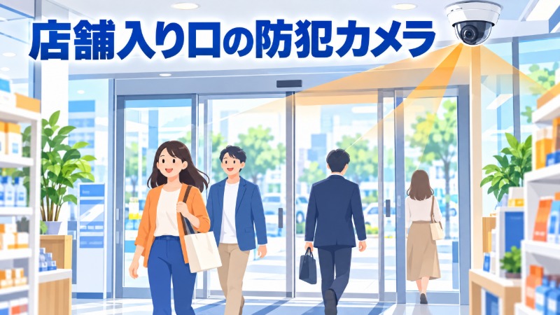 店舗入り口に設置された防犯カメラの様子