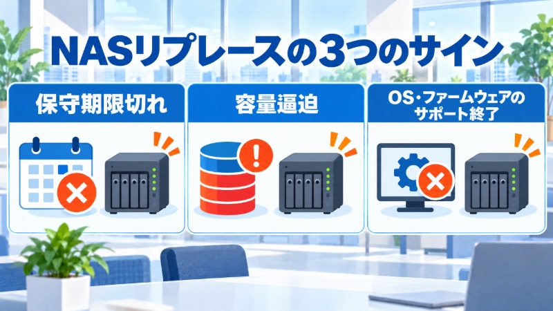 NASリプレースの3つの移行方式を比較する図