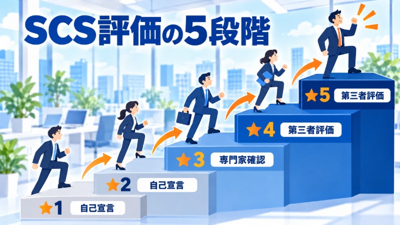 経済産業省・IPA・民間評価機関の三者の役割分担を示す組織図