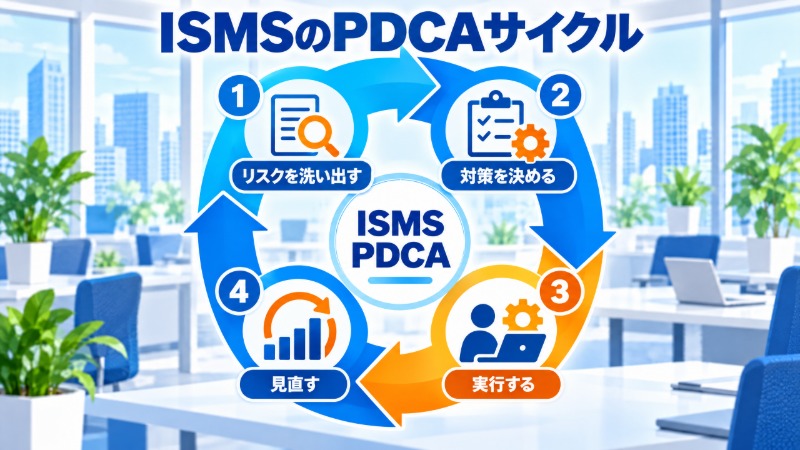 ISMS認証の費用構造を時間軸で示した図。運用工数が継続的に発生することを表す