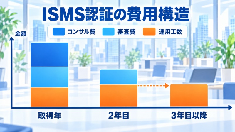 ISMSのPDCAサイクルが認証取得後も継続することを示す図