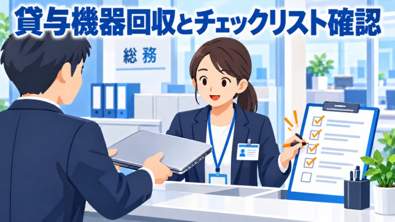 退職者から貸与機器を回収しチェックリストを確認する担当者