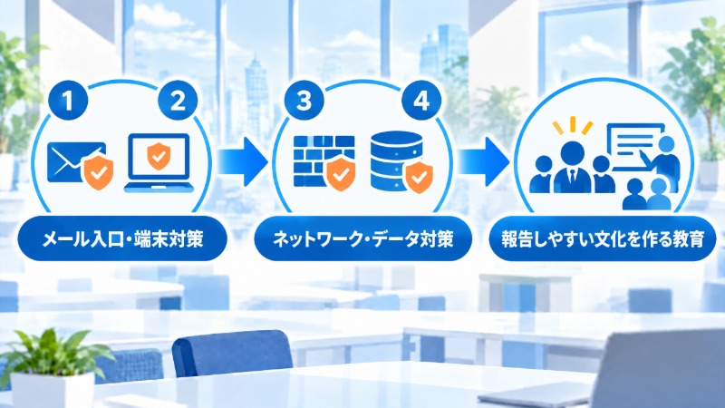 技術対策と教育を導入する順序を示す図