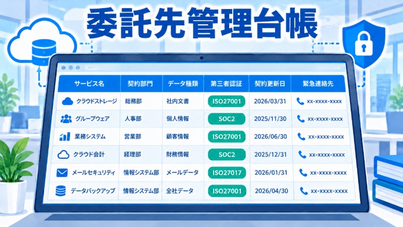 クラウドサービス委託先管理台帳のサンプルイメージ