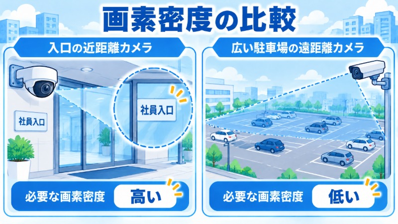 監視カメラの画角タイプごとの撮影範囲の違いを示す図