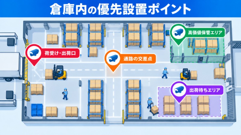 天井高の違いによる倉庫内カメラの画角設計の比較図