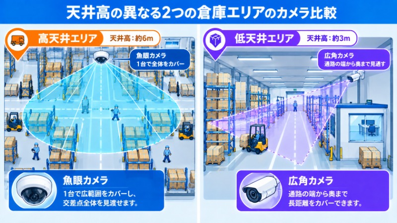 倉庫内の優先設置ポイントを示す平面模式図