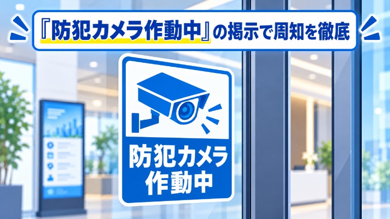店舗入口に掲示された防犯カメラ作動中の表示