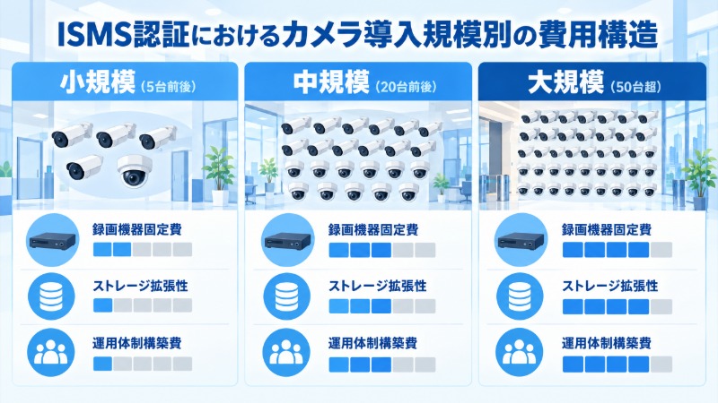 監視カメラ導入の台数規模別費用構造比較図