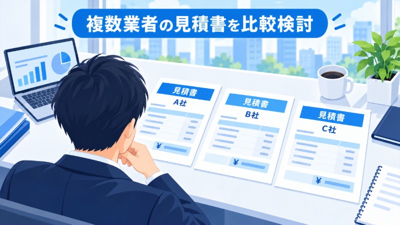 複数の見積書を比較検討する様子
