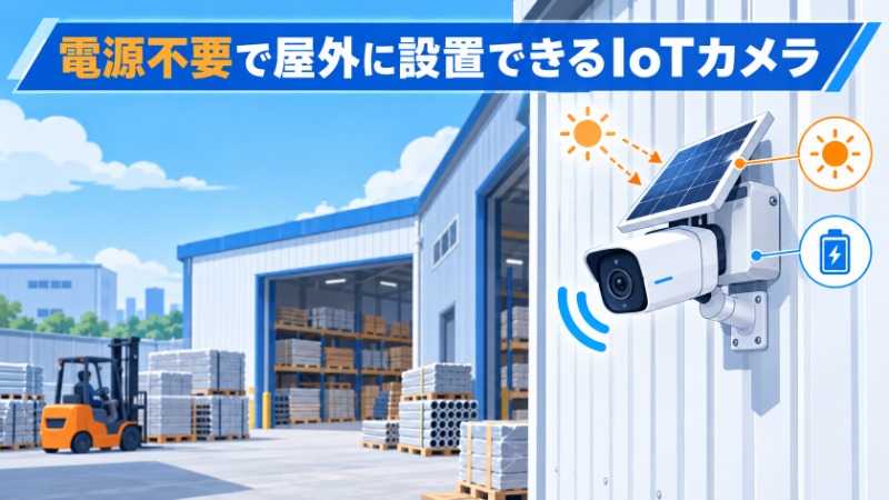 太陽光パネル一体型のIoTカメラが電源のない屋外に設置されている様子