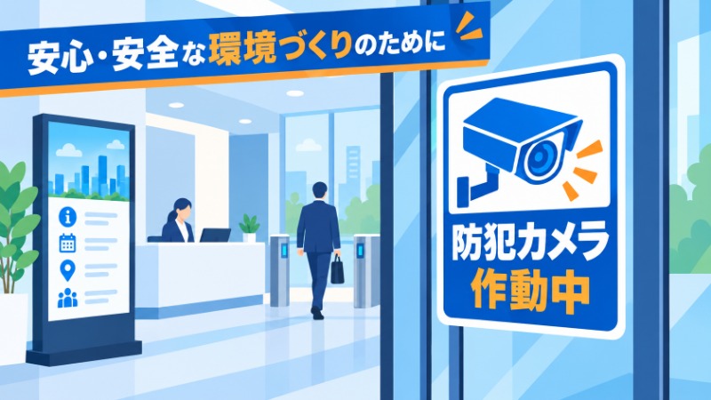 入口に防犯カメラ作動中のステッカーが掲示されている様子