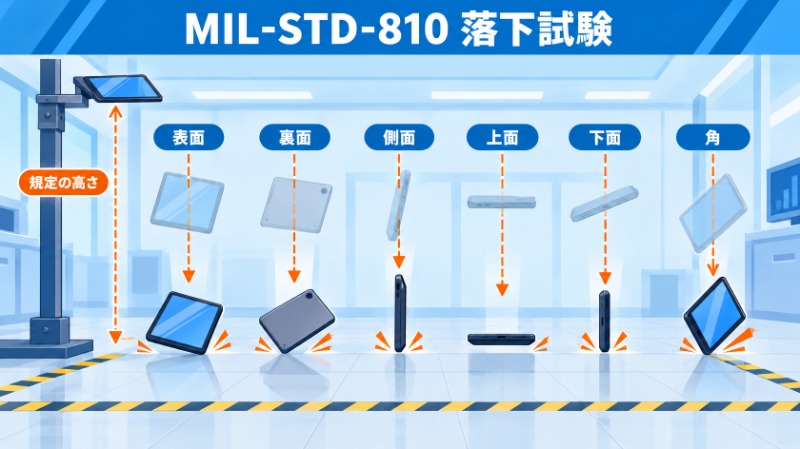 MIL-STD-810の落下試験の様子を示すイメージ図