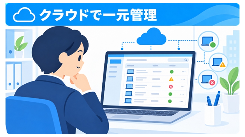 クラウド管理画面でPC資産の稼働状況を確認する様子