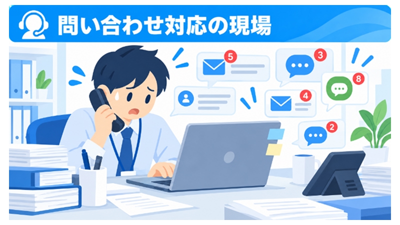 情シス担当者が日々の問い合わせ対応に追われている様子