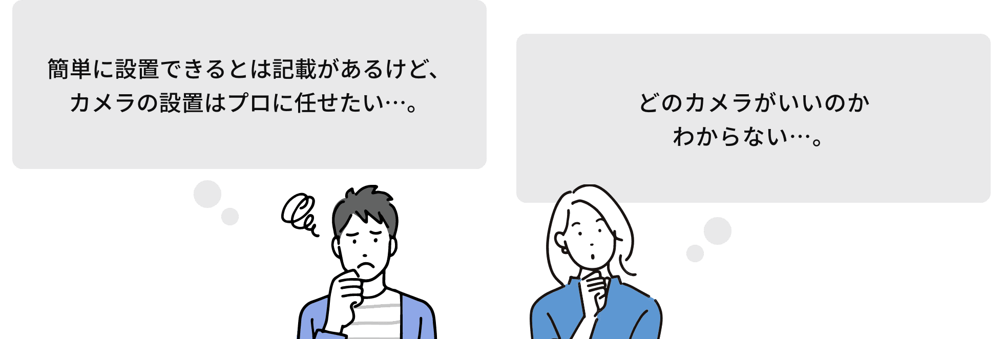 簡単に設置できるとは記載があるけど、カメラの設置はプロに任せたい…。どのカメラがいいのかわからない…。