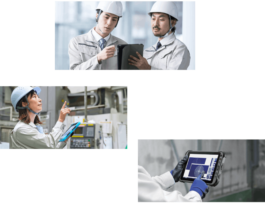 様々な現場でタブレットを使用しているイメージ