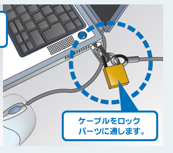 ケーブルをロックパーツに通します。