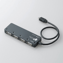 スマートフォン/タブレットPC用USBハブ 写真:U2HS-MB01-4SBK〈ブラック〉