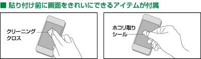 貼り付け前に画面をきれいにできるアイテムが付属