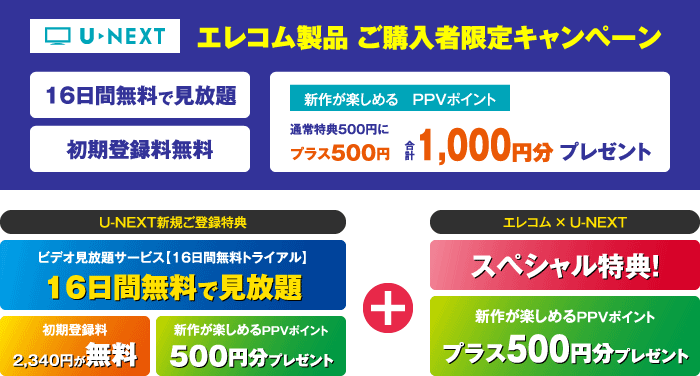 U-NEXT ELECOM製品ご購入者限定キャンペーン