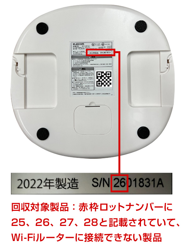 回收对象产品：被和25，26，27，28红框批号记载，不能在Wi-Fi路由器连接的产品