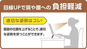 目線UPで肩や腰への負担軽減