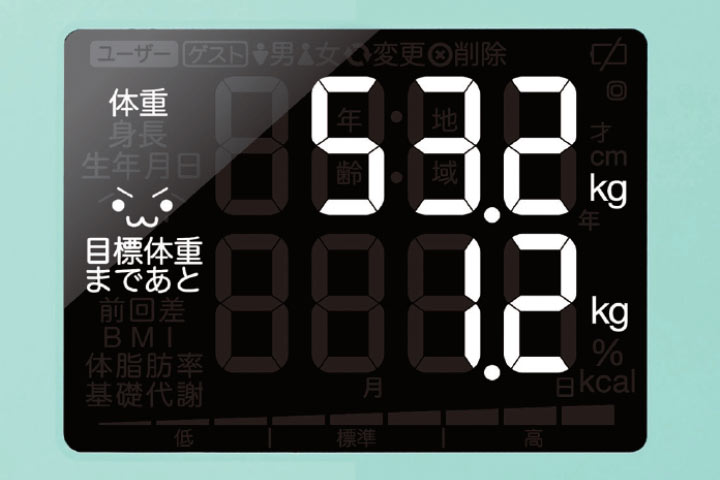 目標体重設定機能と顔文字表示で毎日の変化が見える